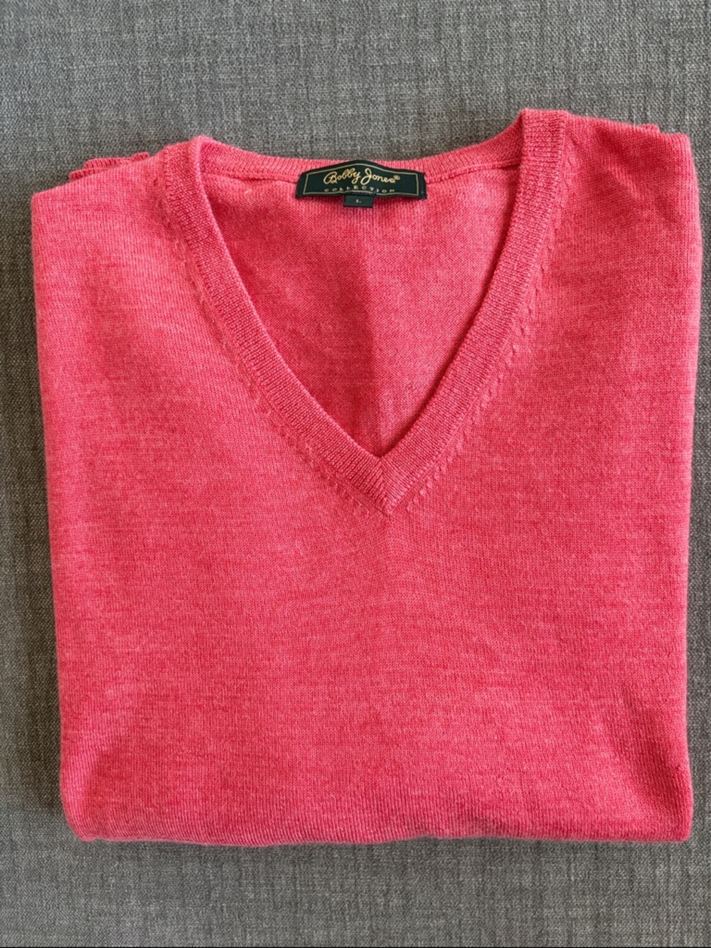 Bobby Jones Men’s V-Neck Sweater L Coral Red 100% Extra Fine Merino Wool NWOT - Picture 6 of 8